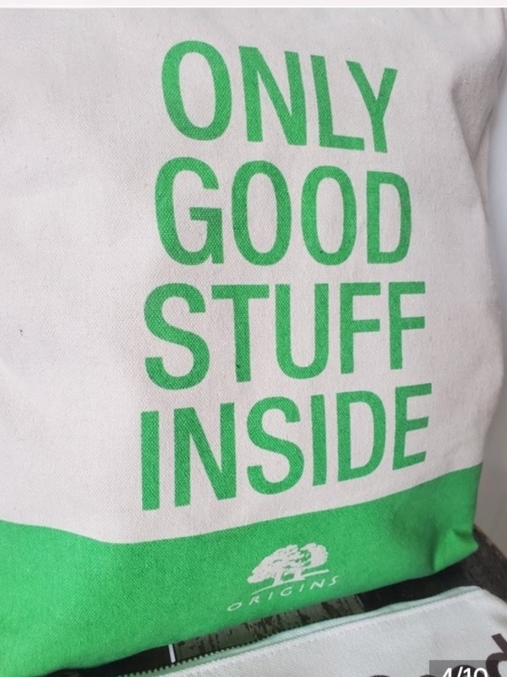 *NWOT 'Only Good Stuff Inside' Green Canvas Tote Bag